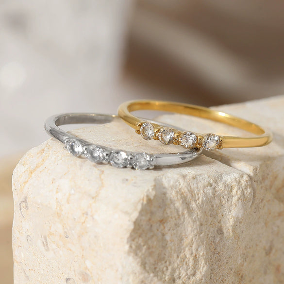 Wholesale Stainless Steel Geometric Zircon Ring With Electroplating Trendy And Personalized