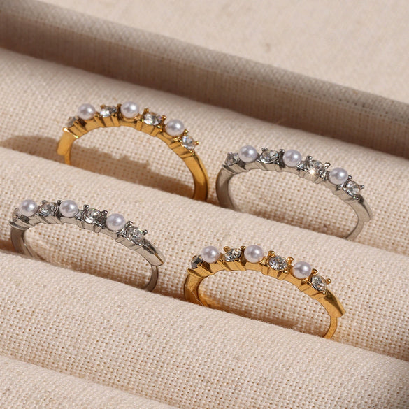 Wholesale 316L Stainless Steel Geometric Zircon Shell Bead Ring Electroplated Fashion Women's Ring