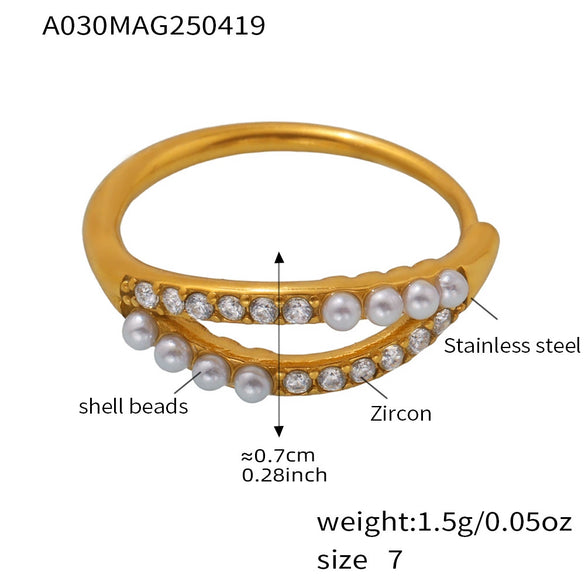 Wholesale 316L Stainless Steel Geometric Zircon Shell Bead Ring Electroplated Fashion Women's Ring