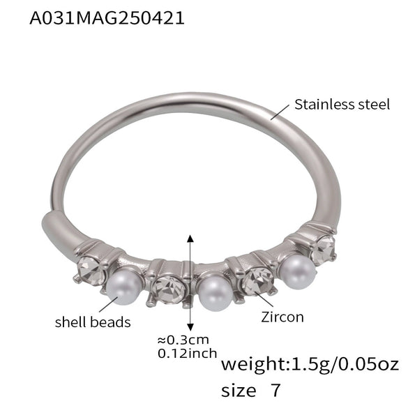 Wholesale 316L Stainless Steel Geometric Zircon Shell Bead Ring Electroplated Fashion Women's Ring