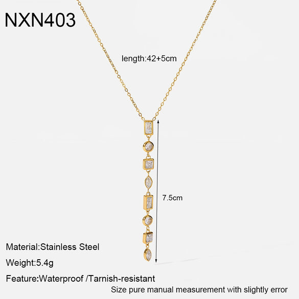 Wholesale Stainless Steel Geometric Zircon Splicing Pendant Oshaped Chain 18K Gold Plated Waterproof Necklace Jewelry For Women
