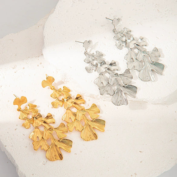 Wholesale Stainless Steel Ginkgo Leaf Fashion Sweet Women's Earrings With Electroplating Treatment