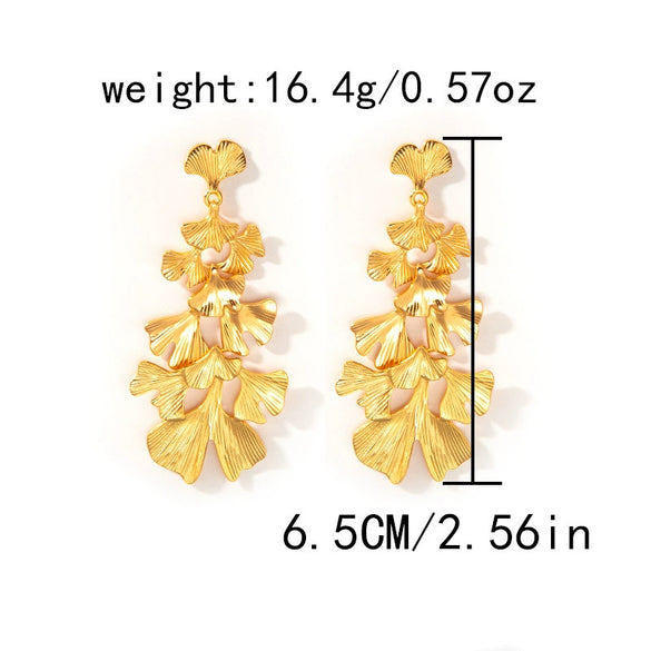 Wholesale Stainless Steel Ginkgo Leaf Fashion Sweet Women's Earrings With Electroplating Treatment
