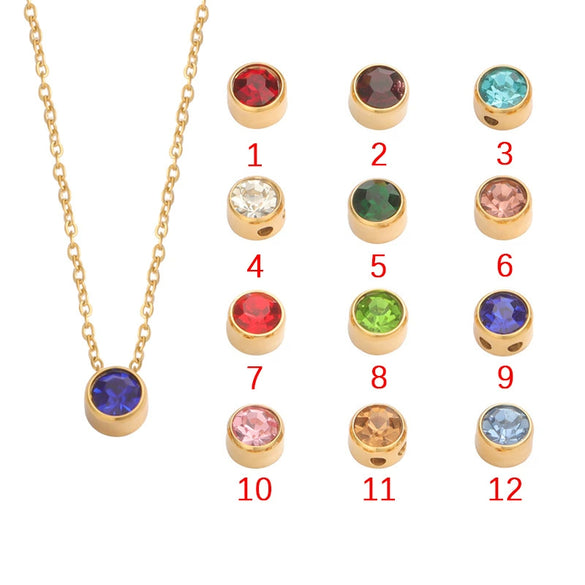 Wholesale Stainless Steel Glossy Geometric Beads Electroplated Diy Jewelry Accessories Necklace For December Birthday Stone