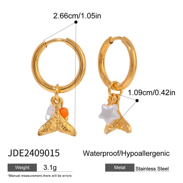Wholesale Stainless Steel Glue Drop Ceramic Pendant Earrings For Women With Geometric Pattern And Electroplating Treatment