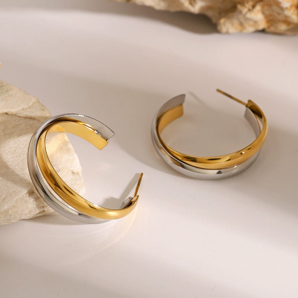Wholesale Stainless Steel Gold And Silver Color Matching C Shaped Winding Earrings With Electroplating For Women High Level Sense Of Personality