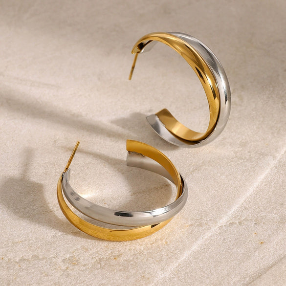Wholesale Stainless Steel Gold And Silver Color Matching C Shaped Winding Earrings With Electroplating For Women High Level Sense Of Personality