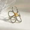 Wholesale Stainless Steel Gold And Silver Color Matching Hollow Flower Geometric Retro Creative Light Luxury Adjustable Opening Ring With Electroplating