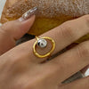 Wholesale Stainless Steel Gold And Silver Color Matching Steel Ball Opening Ring With Geometric Pattern And Electroplating For Women