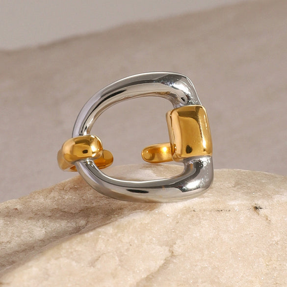 Wholesale Stainless Steel Gold And Silver Contrast Color Letter Opening Ring With Electroplating For Women