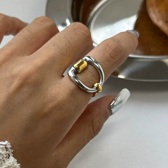 Wholesale Stainless Steel Gold And Silver Contrast Color Letter Opening Ring With Electroplating For Women