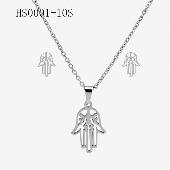 Wholesale Stainless Steel Gold Earrings Necklace Set With Bear Pattern Pendants And Ochain Electroplated With Letters Numbers Text Design