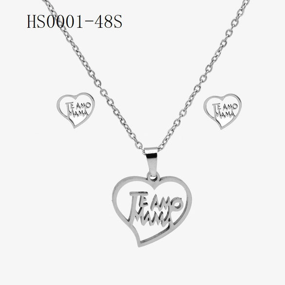 Wholesale Stainless Steel Gold Earrings Necklace Set With Bear Pattern Pendants And Ochain Electroplated With Letters Numbers Text Design