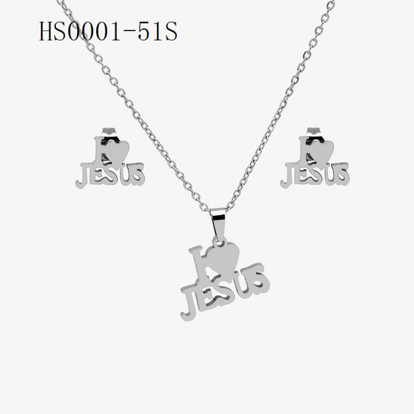 Wholesale Stainless Steel Gold Earrings Necklace Set With Bear Pattern Pendants And Ochain Electroplated With Letters Numbers Text Design