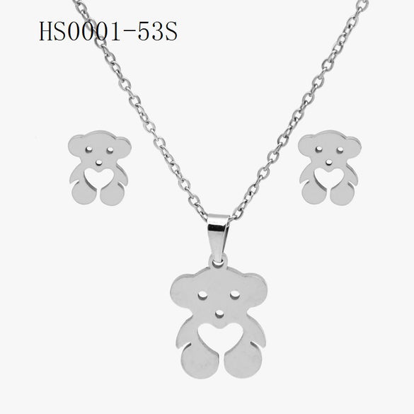 Wholesale Stainless Steel Gold Earrings Necklace Set With Bear Pattern Pendants And Ochain Electroplated With Letters Numbers Text Design