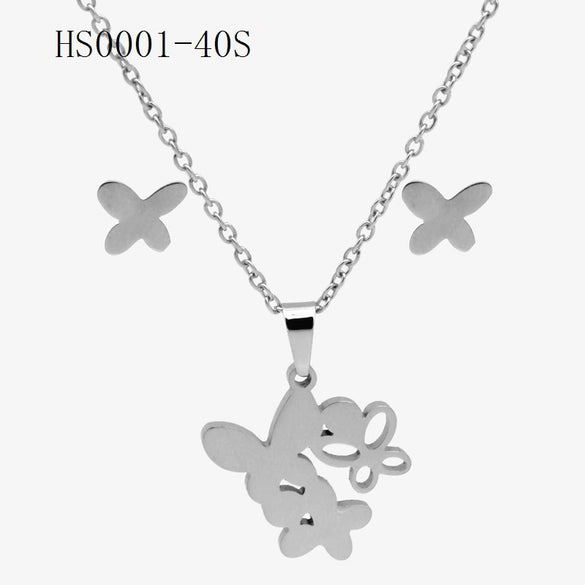 Wholesale Stainless Steel Gold Earrings Necklace Set With Bear Pattern Pendants And Ochain Electroplated With Letters Numbers Text Design