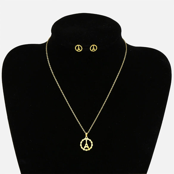 Wholesale Stainless Steel Gold Earrings Necklace Set With Bear Pattern Pendants And Ochain Electroplated With Letters Numbers Text Design