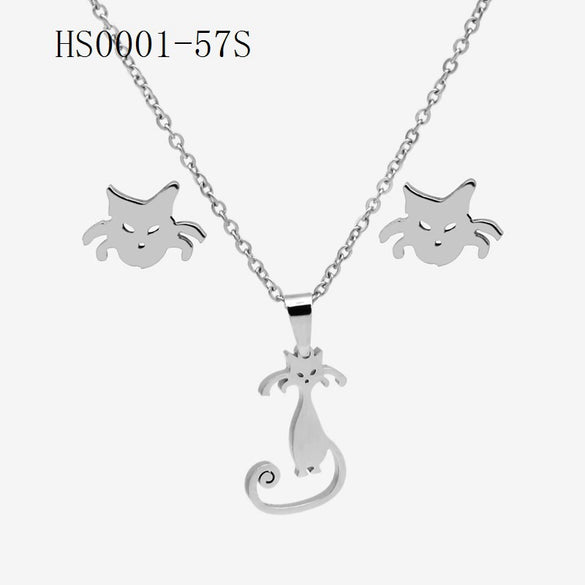 Wholesale Stainless Steel Gold Earrings Necklace Set With Bear Pattern Pendants And Ochain Electroplated With Letters Numbers Text Design