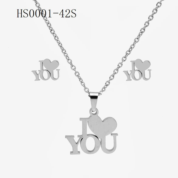 Wholesale Stainless Steel Gold Earrings Necklace Set With Bear Pattern Pendants And Ochain Electroplated With Letters Numbers Text Design