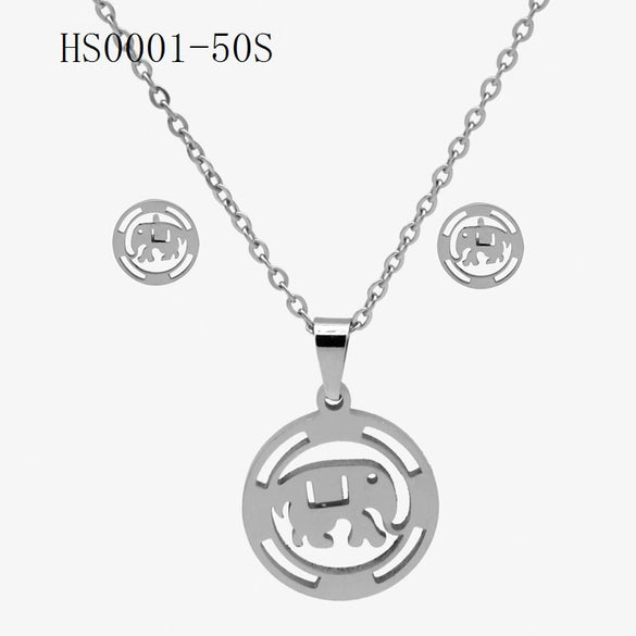 Wholesale Stainless Steel Gold Earrings Necklace Set With Bear Pattern Pendants And Ochain Electroplated With Letters Numbers Text Design