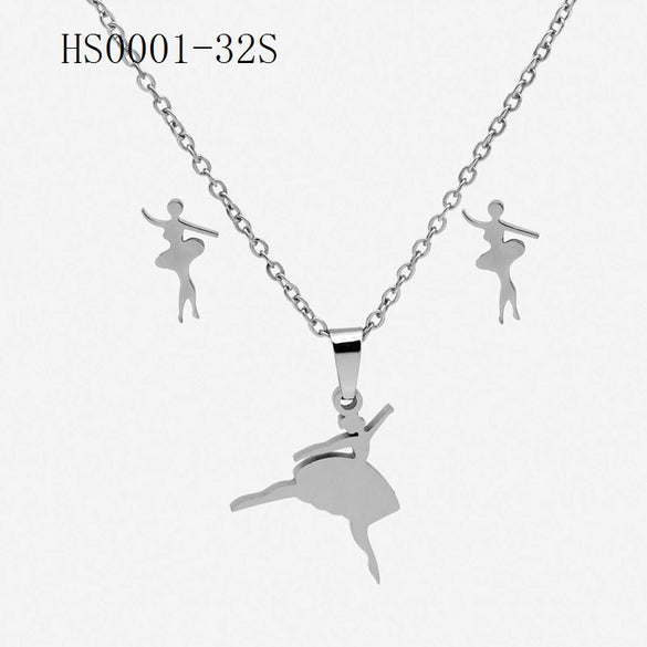 Wholesale Stainless Steel Gold Earrings Necklace Set With Bear Pattern Pendants And Ochain Electroplated With Letters Numbers Text Design