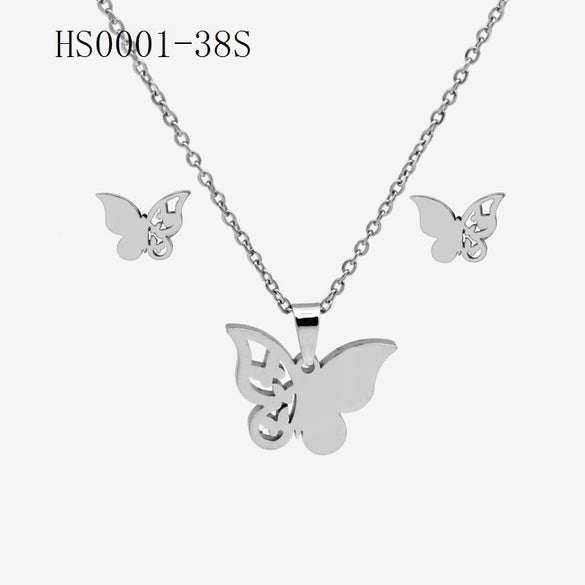 Wholesale Stainless Steel Gold Earrings Necklace Set With Bear Pattern Pendants And Ochain Electroplated With Letters Numbers Text Design