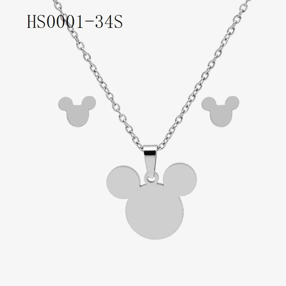 Wholesale Stainless Steel Gold Earrings Necklace Set With Bear Pattern Pendants And Ochain Electroplated With Letters Numbers Text Design