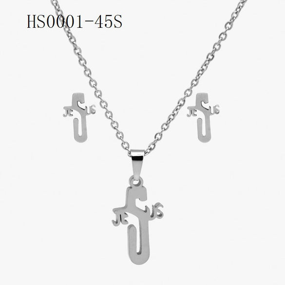 Wholesale Stainless Steel Gold Earrings Necklace Set With Bear Pattern Pendants And Ochain Electroplated With Letters Numbers Text Design
