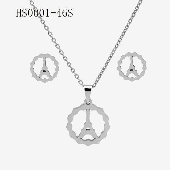 Wholesale Stainless Steel Gold Earrings Necklace Set With Bear Pattern Pendants And Ochain Electroplated With Letters Numbers Text Design