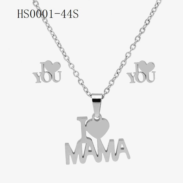 Wholesale Stainless Steel Gold Earrings Necklace Set With Bear Pattern Pendants And Ochain Electroplated With Letters Numbers Text Design