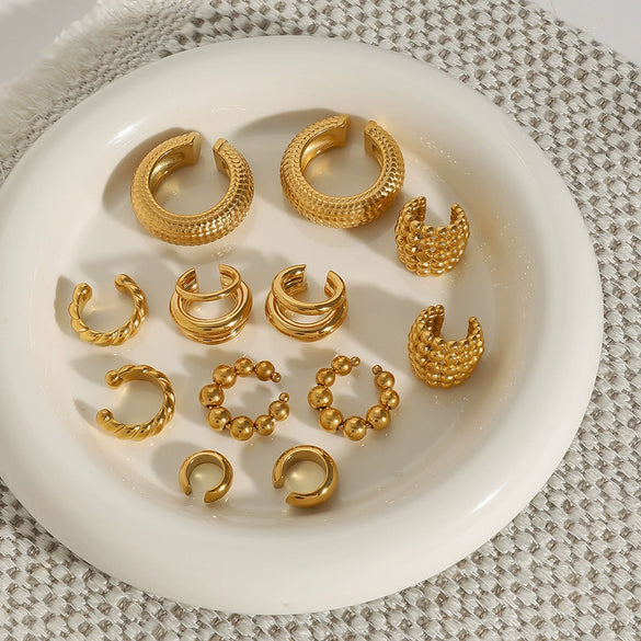 Wholesale Stainless Steel Gold Earrings With Geometric Design Electroplated Ear Clips For Women