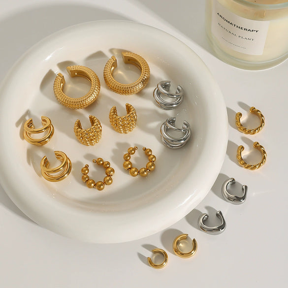 Wholesale Stainless Steel Gold Earrings With Geometric Design Electroplated Ear Clips For Women