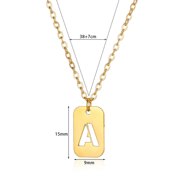 Wholesale Stainless Steel Gold Electroplated Hollow Letter Pendant Clavicle Chain Necklace Unisex Square Style
