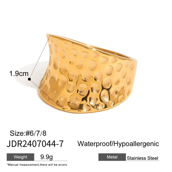 Wholesale Stainless Steel Gold Pearl Ring With Asymmetrical Exaggerated Design And Geometric Pattern Electroplated For Women