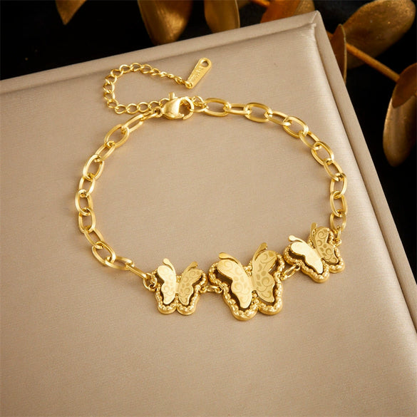 Wholesale Stainless Steel Gold Plated Butterfly Star Pattern Women's Jewelry Bracelet