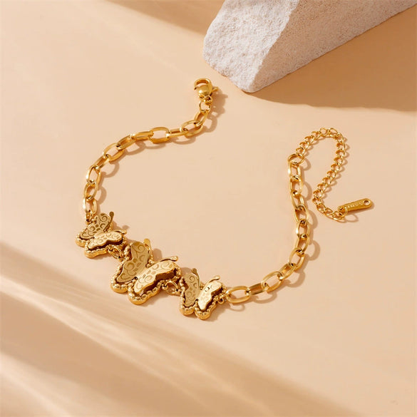 Wholesale Stainless Steel Gold Plated Butterfly Star Pattern Women's Jewelry Bracelet
