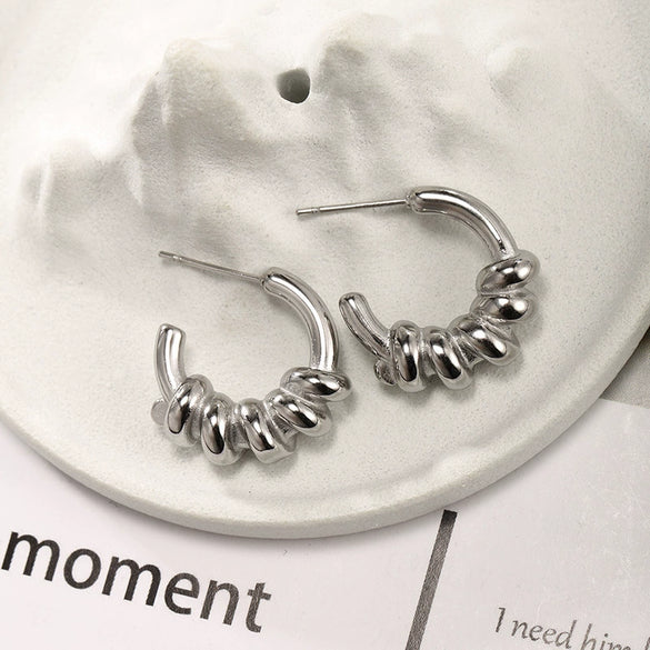Wholesale Stainless Steel Gold Plated C Shaped Love Twist Earrings For Women