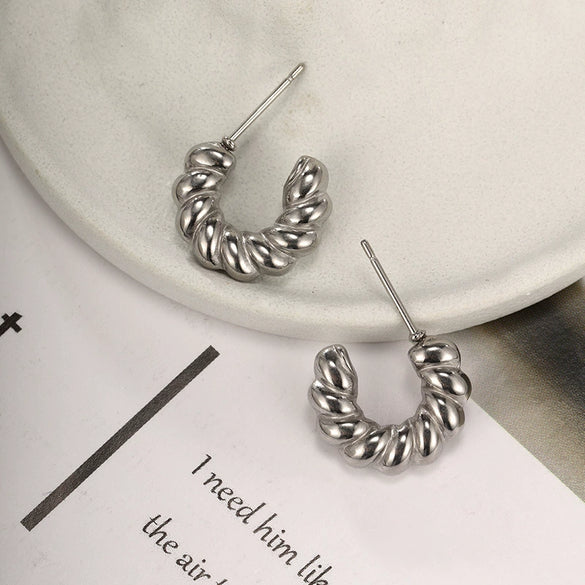 Wholesale Stainless Steel Gold Plated C Shaped Love Twist Earrings For Women