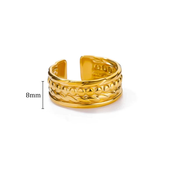 Wholesale Stainless Steel Gold Plated Female Hollow Carved Wide Pasta Ring