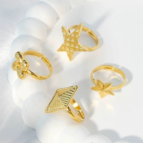 Wholesale Stainless Steel Gold Plated Five Pointed Star Fashion Ring For Women
