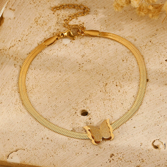 Wholesale Stainless Steel Gold Plated Frosted Animal Zodiac Butterfly Pendant Snake Bone Chain Necklace For Women