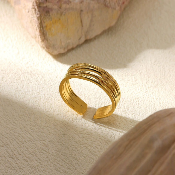 Wholesale Stainless Steel Gold Plated Geometric Arc Ring For Women
