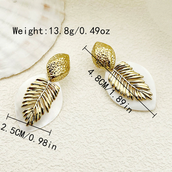 Wholesale Stainless Steel Gold Plated Geometric Fish Bone Leaf Earrings