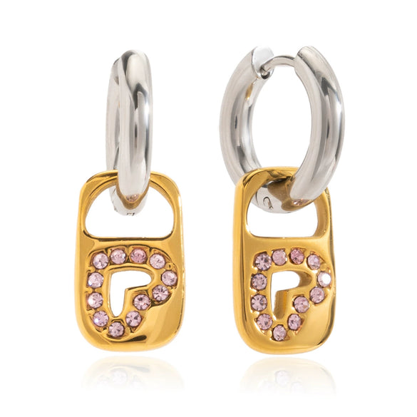 Wholesale Stainless Steel Gold Plated Geometric Heart Shape Lock Pendant Earrings For Women