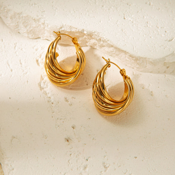 Wholesale Stainless Steel Gold Plated Geometric Multi Layer Irregular Earrings For Female