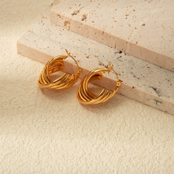 Wholesale Stainless Steel Gold Plated Geometric Multi Layer Irregular Earrings For Female