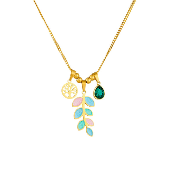Wholesale Stainless Steel Gold Plated Leaf Pendant Chain Necklace Little Fresh Style