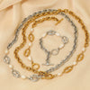 Wholesale Stainless Steel Gold Plated Necklace And Bracelet With Natural Freshwater Pearl Stitching And O Buckle Simple Geometric Style