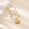 Wholesale Stainless Steel Gold Plated Sun Pendant Imitation Pearl Necklace With Letters Numbers Text Design