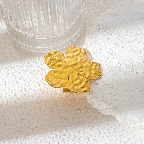Wholesale Stainless Steel Gold Plated Waterproof Flower Opening Ring In Ins Style